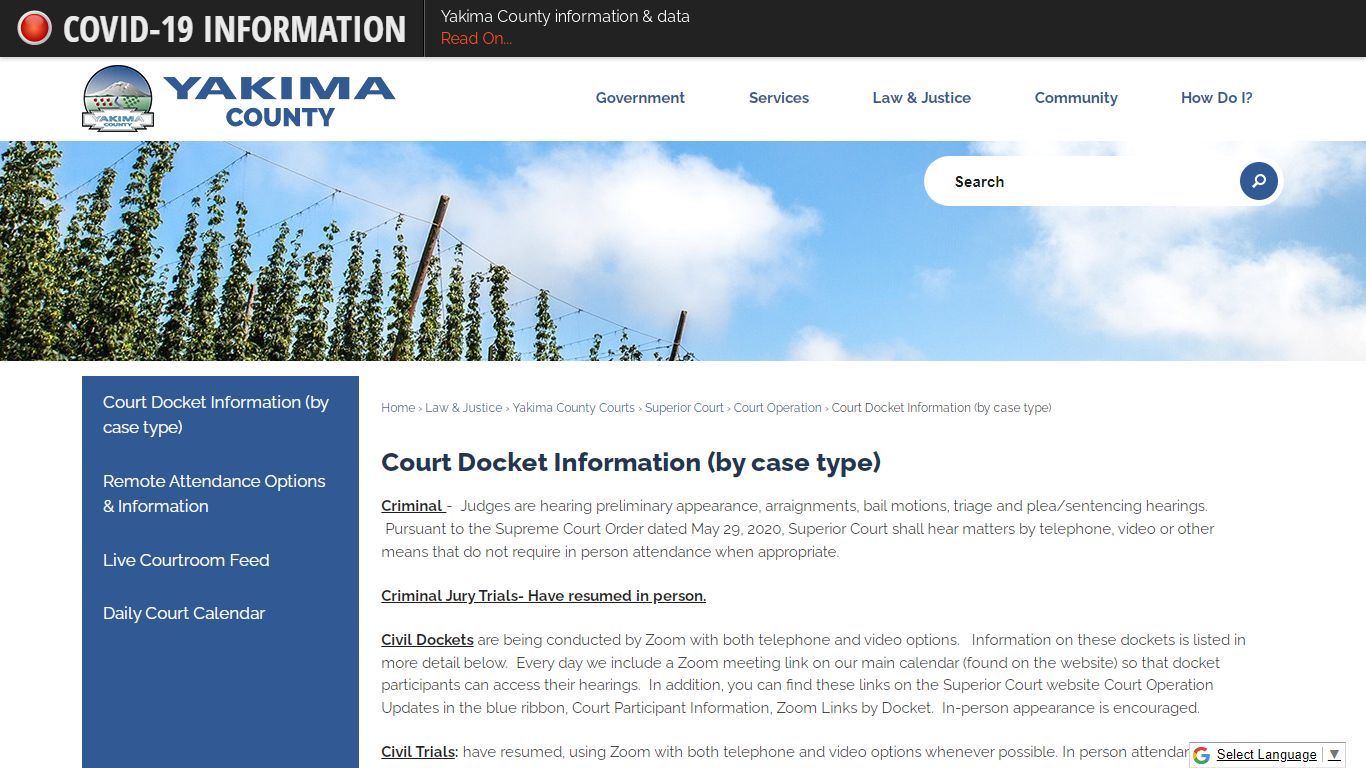 Court Docket Information (by case type) | Yakima County, WA