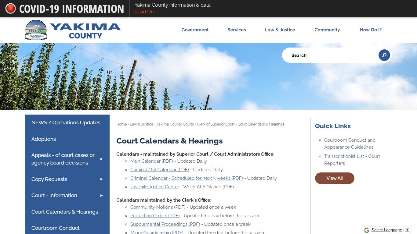 Court Calendars & Hearings | Yakima County, WA